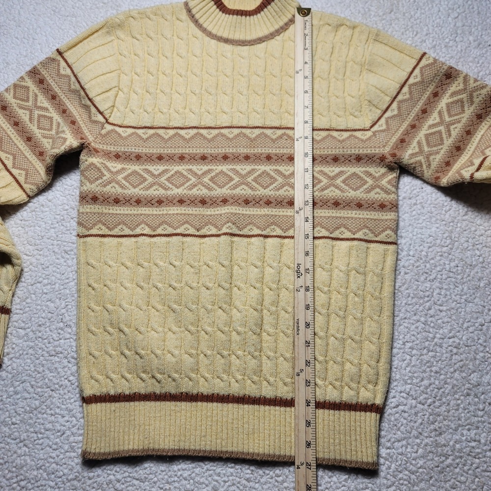 Vintage Lord Jeff Mens Large Mock Neck Cable Knit Fair Isle Sweater Cream Brown - Picture 7 of 7